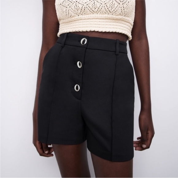 Zara NWT black trouser shorts with gold button front - Picture 2 of 3